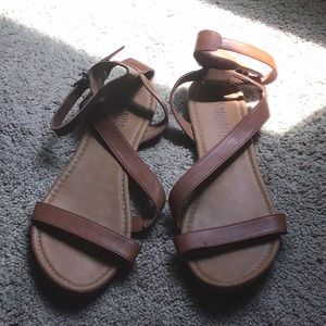 Flat Brown Ankle Strap Sandals